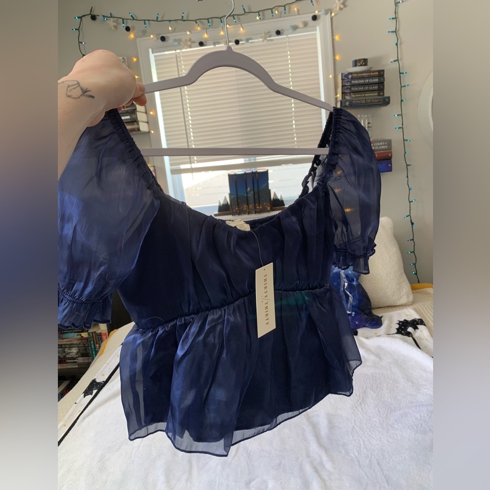NWT Thirty Thirty LA babydoll puff sleeve blouse royal blue
